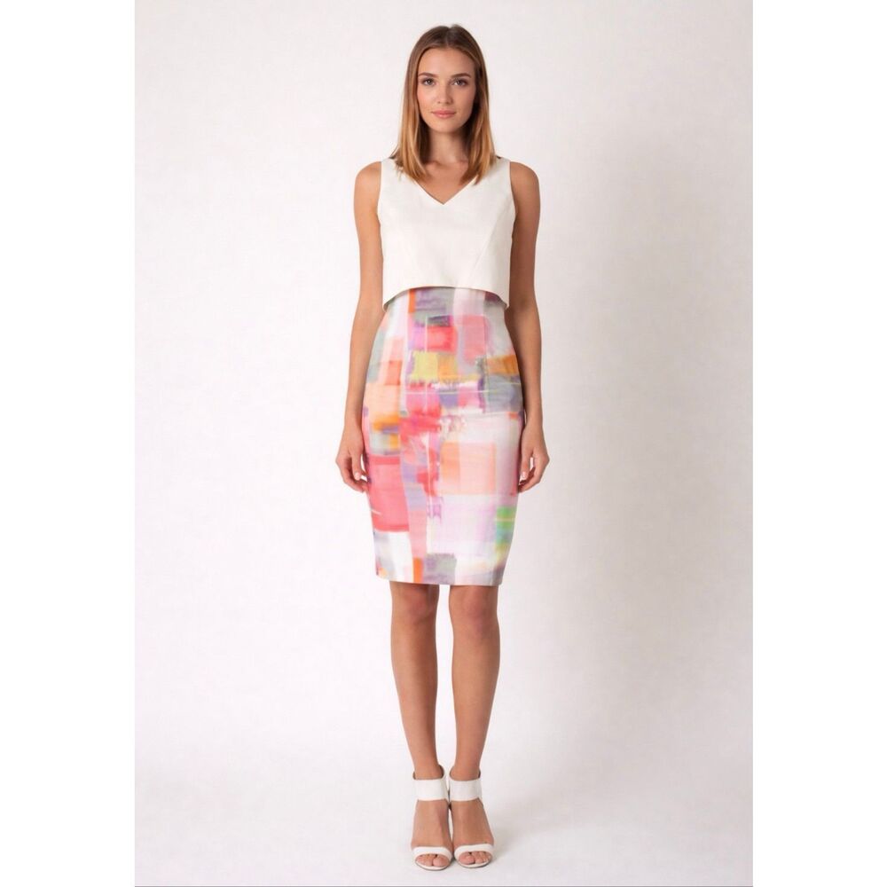 Black Halo Pink Freeze Sheath Dress Popover V Neck Size 8 Spring